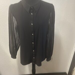 Elegant Black Sheer Sleeve Blouse